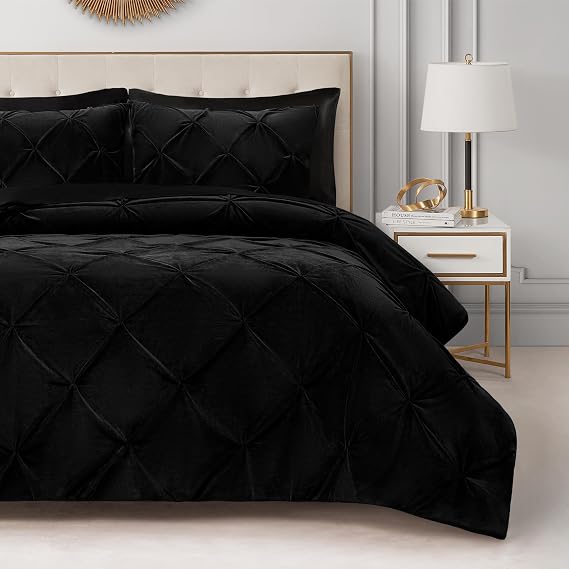 Juicy Couture Kiss Pleat Plush Micromink Black King Comforter Set - Cozy 3 Piece Bedding Ensemble