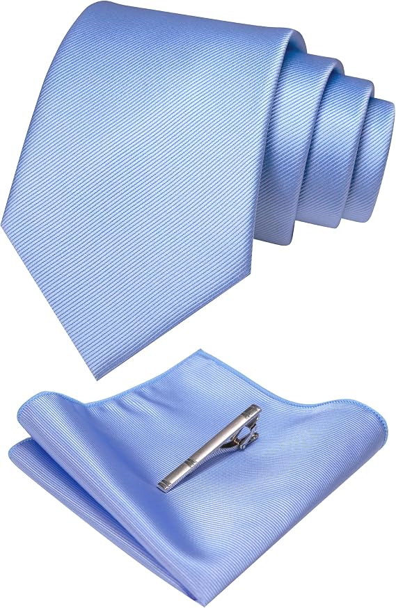 JEMYGINS Solid Color Formal Necktie and Pocket Square Tie Clip Sets for Men