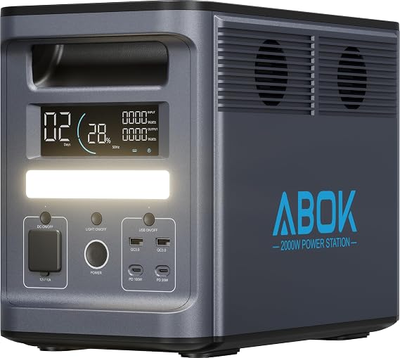 ABOK Ark2000 1536Wh 2000W Portable Power Station, LiFePO4 Solar Generator