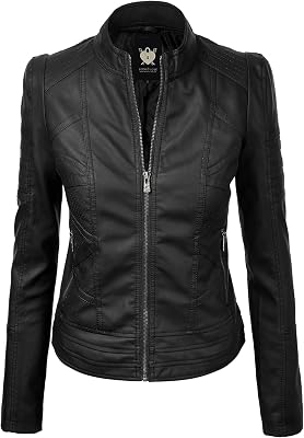 Lock and Love Slim Fit Stylish Vegan Leather Moto Jacket for Women - PU Biker Motorcycle Coat
