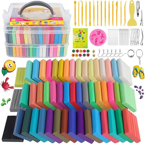 CyAJM Polymer Clay 50 Colors Oven Bake Modeling Clay Kit with Jewelry Tools