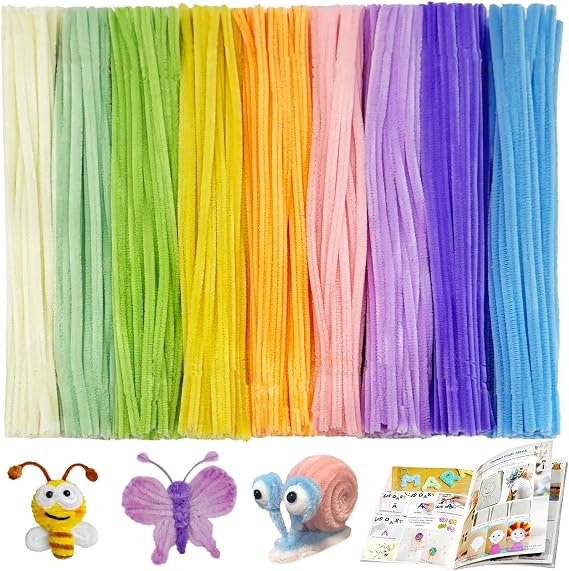 URSDIART 450pcs Pastel Pipe Cleaners, 9 Colors Assorted Chenille Stems | 12 Inch Soft Fluffy Pipe Cleaners Bulk, Thick Chenille Stems &Video for DIY Crafts, bouquets, Wreaths, Home/Holiday Decor