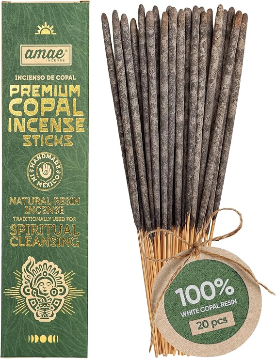 Premium White Copal Incense Sticks, Pure Mayan Resin Made in Mexico 20 Pcs