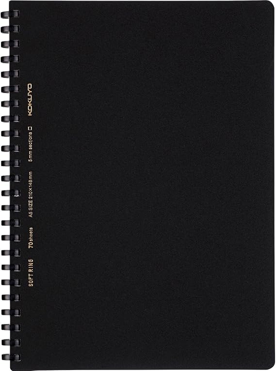Kokuyo Spiral Graph Notebook, 8.3'' x 5.8'' Business Journal A5 Soft Ring Notebooks with 5mm Grid Ruled, 70 Perforated Sheets, Black 1 Subject Notebook, Note Taking for Work.Japan Import(SU-SV437S5-D)