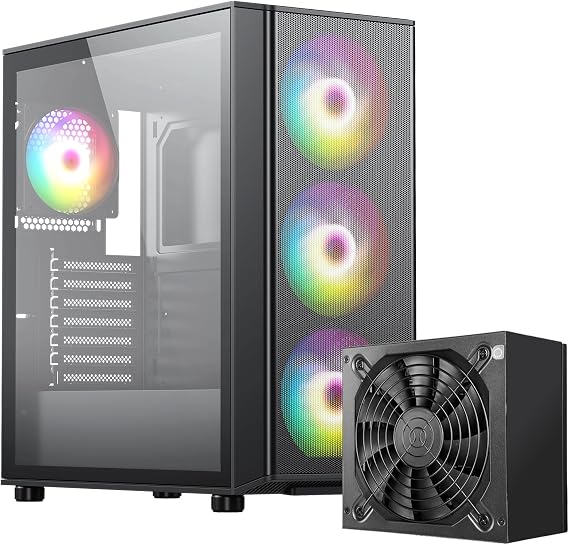 Raidmax X606 Gaming ATX Case, Front Air Intake Metal Mesh Panel, Includes 3X 140mm ARGB Fans + 1x 120mm ARGB Fans, Support 360mm Water Cooler and 400mm GPUs (Black w/700W)