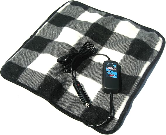 Trillium Worldwide Car Cozy 2 12-Volt Heated Mini Travel Pad, Black & White Plaid, (TWI-3201B)