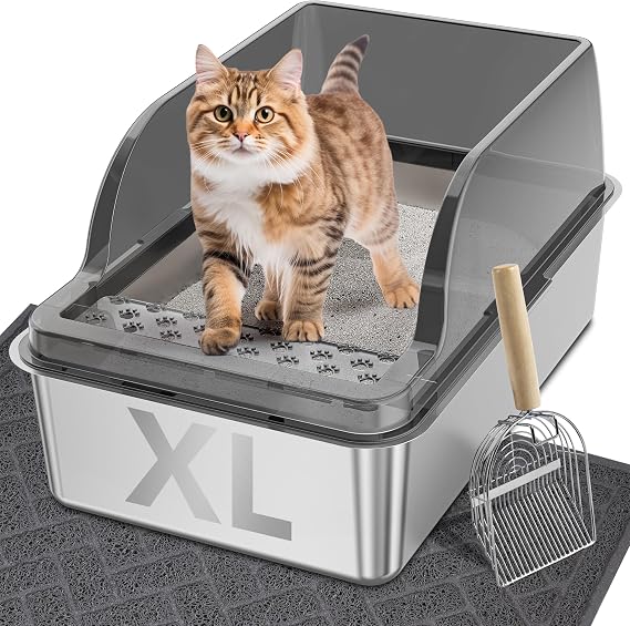 UPSKY Stainless Steel Cat Litter Box, Enclosed Cat Litter Boxes, Gray