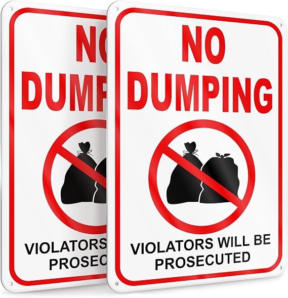 No Dumping Signs, 2 Pack 10x7 Inch Reflective Aluminum, Private Property