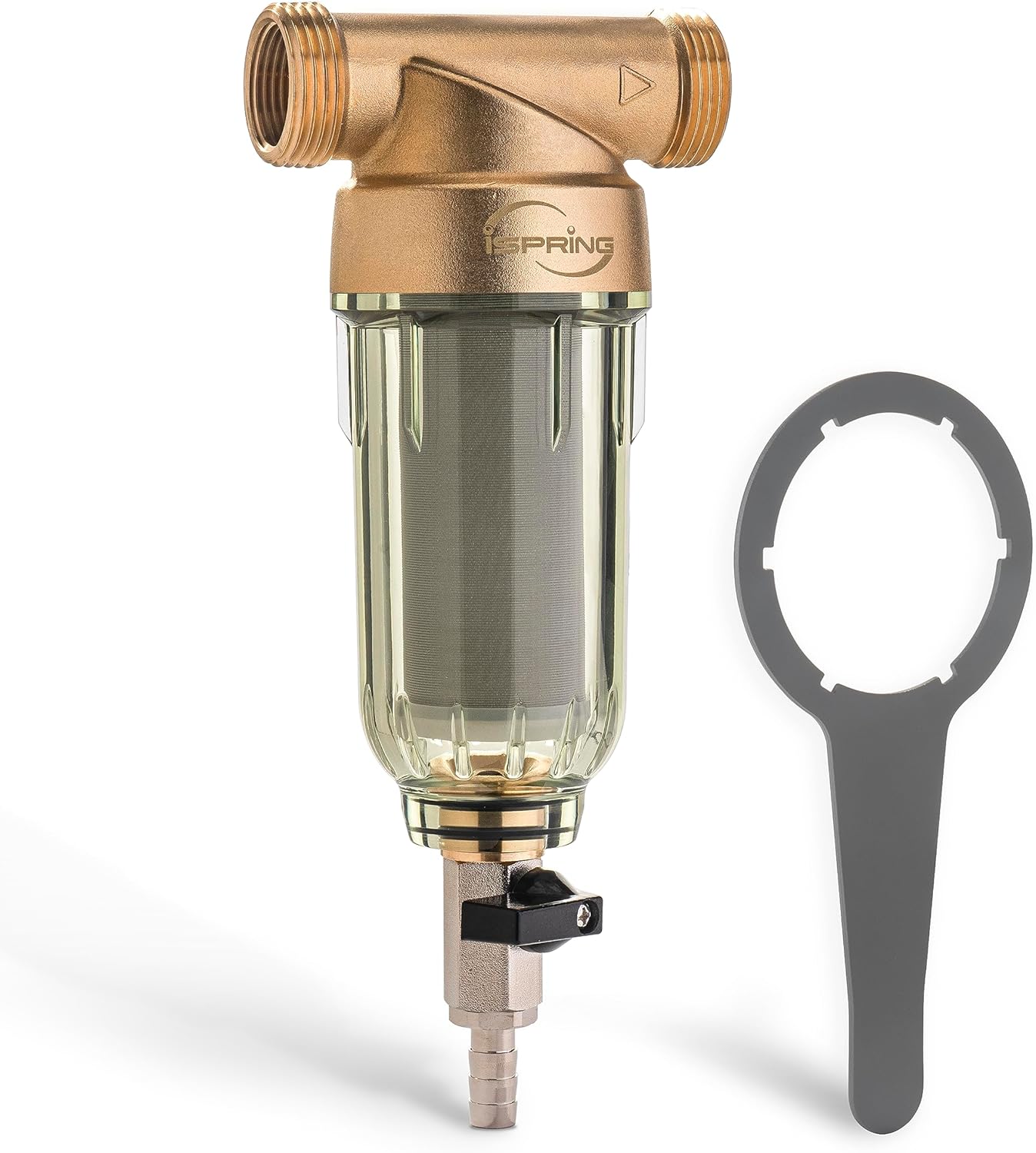 iSpring WSP50PRG 1" Sediment Spin Down Water Filter with Pressure Regulator, High Precision Filter for Urban Water Supply, 50 Micron