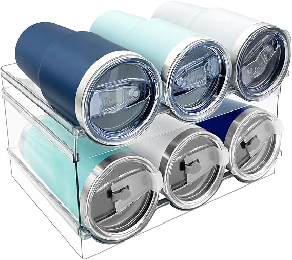 2 Pack Water Bottle Organizer, Stackable Kitchen Pantry Storage Shelf, Plastic Water Bottle Holder for Cabinet and Fridge Organization