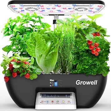 Hydroponics Growing System Kit, 17 Pods Herb Garden with 102 28W Full-Spectrum Grow Lights & 2 Fans, Indoor Garden with Water Pump, 10L Water Tank, Auto Timer, Height Adjustable (Black & White)