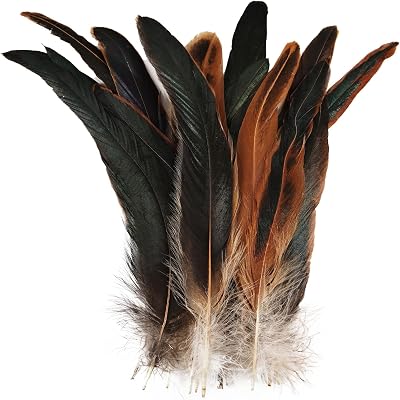 Natural Rooster Coque Tail Feathers-100pcs 8-10inch Long Rooster Tail Feathers Bulk for for Feather Shawl Cape,DIY Sewing Craft Clothing Wedding Decoration