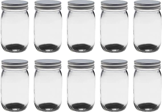 DISCOUNT PROMOS Mason Jars with Lids 16 oz. Set of 10, Bulk Pack - Glass Jars for Overnight Oats, Candies, Fruits, Pickles, Spices, Beverages - Black