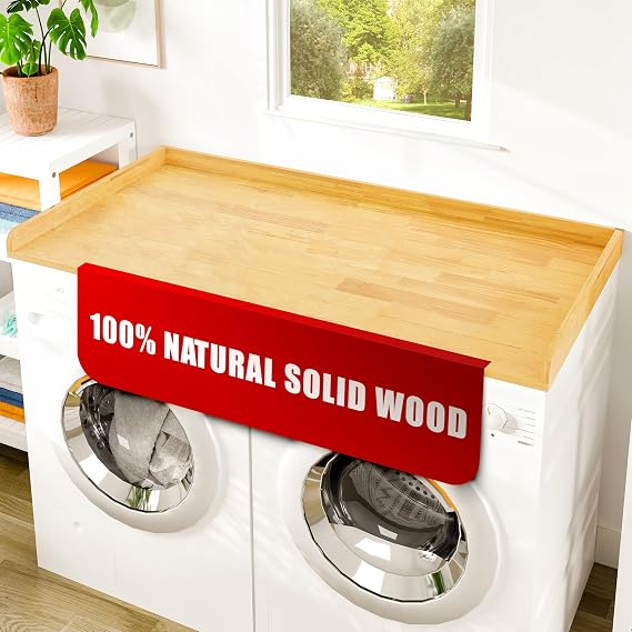 Avana (100% Natural Solid Wood Washer Dryer Countertop Oak Pine Laundry Countertop with Raised Edges, 54 x 27.5 Counter Top for Washer and Dryer, Laundry Room Organizer & Tabletop