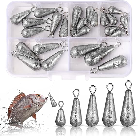 24 Pcs Sea Fishing Weights, Metal Sinkers with Storage Box