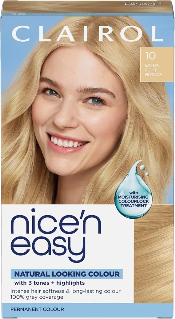 Clairol Nice'n Easy Crème, Natural Looking Oil Infused Permanent Hair Dye, 10 Extra Light Blonde
