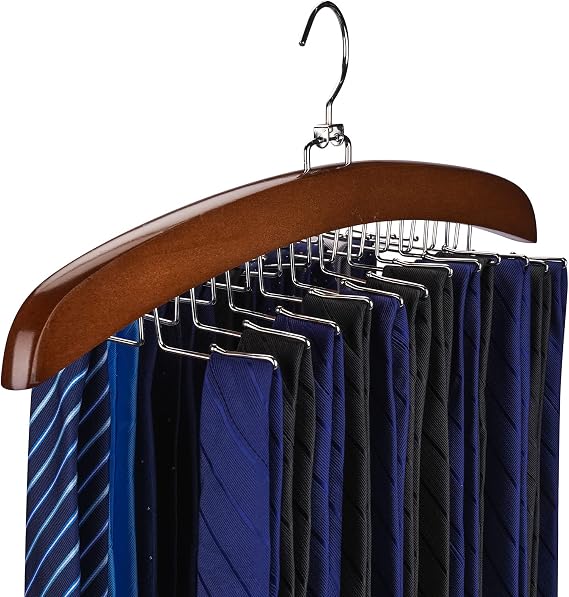 Tie Rack Tie Hanger 24 Hooks Wooden, Tank Top Hanger,Belt Organizer for Closet,with Upgraded 360Rotating, Belts Scarves Accessories for Bras,Tank Tops,Camisoles...
