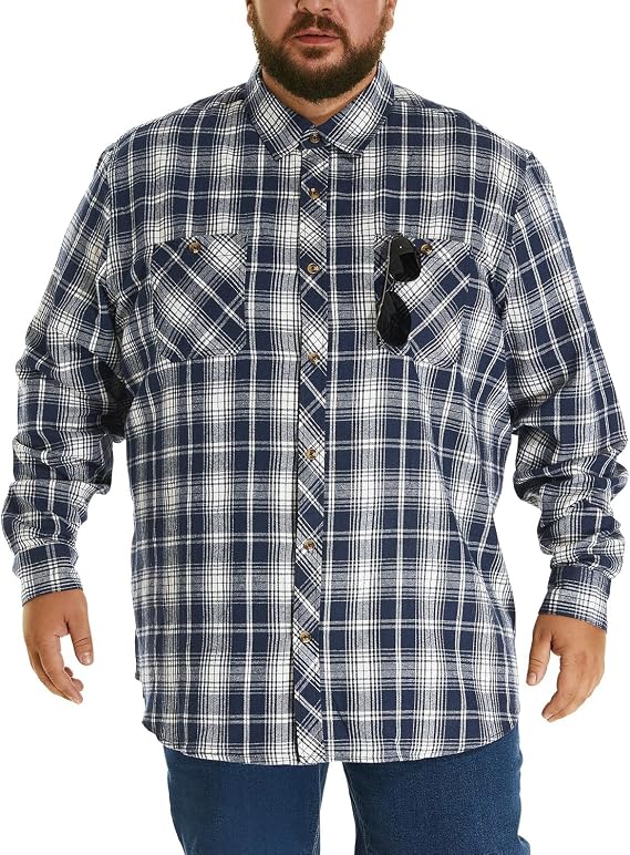 HOdo Big and Tall Mens Thin Flannel Shirt Lightweight Button Down Shirt 2XL to 6XL