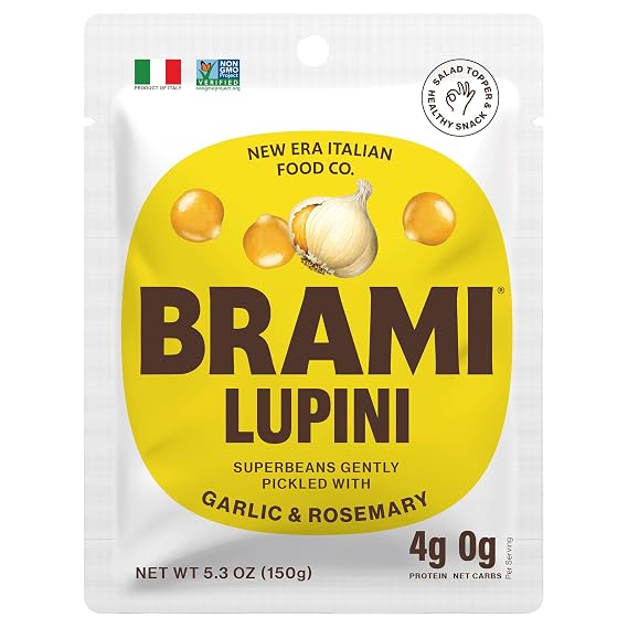 BRAMI Lupini Beans Snacks, Garlic & Rosemary | 7g Plant Protein, 0g Net Carbs | Vegan, Vegetarian, Keto, Plant Based, Mediterranean Diet, Healthy Snacks, Non Perishable, 5.3 Ounce (Pack of 1)