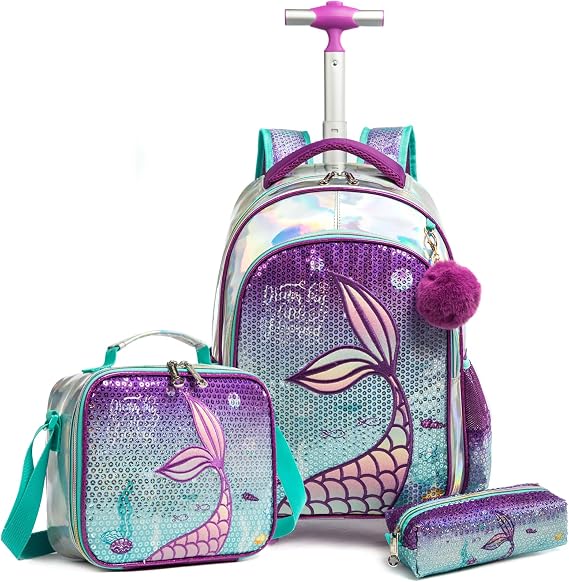 School Kids Rolling Backpack for Girls 3PCS With Trolley Wheeled Backpacks