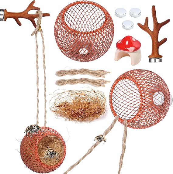 Jumping Spider Hide Enclosure Habitat with Decoration Anlter, Mushroom Decor Pet Spider Hideout Nest Climbing Pet Spider Hideout Enclosure Accessories
