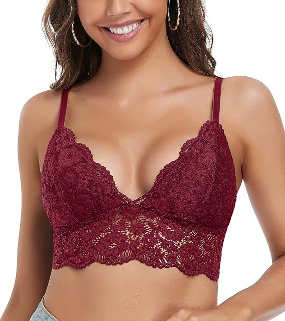 DotVol Women's Triangle Cup Sexy Scalloped Strappy Removable Padded Bralette