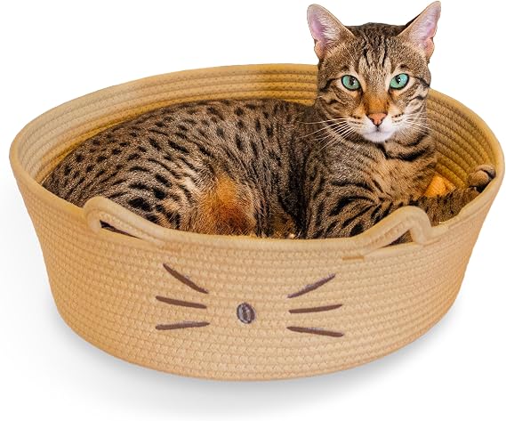 Catstages Bed & Basket Retreat 2-in-1 Cat Bed with Removable Cushion, Plush Cotton Rope, Tan, 15 in Versatile Pet Bed and Toy Storage Basket