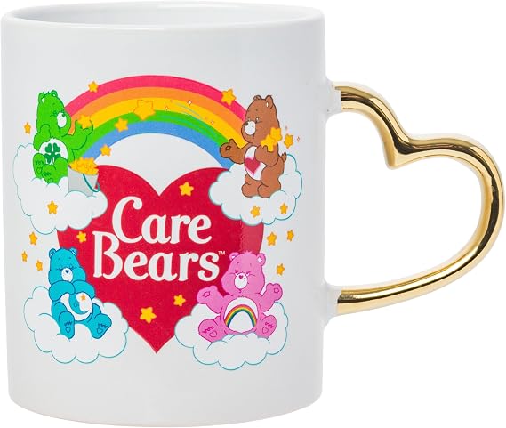 Silver Buffalo Care Bears Rainbow, Ceramic Mug, Sculpted Heart Handle, 14oz | Cheer and Tenderheart, Features Bedtime, Good Luck, 0.4 Liters