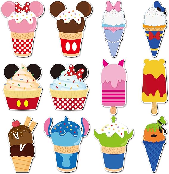 BOpusail 12Pcs Summer Ice Cream Mouse Cruise Door Magnets Cute Style Ice Cream Cruises Entrance Decals Decor Refrigerator Garage Magnet Waterproof Magnetic Sticker for Holiday Carnival Ships Cabin