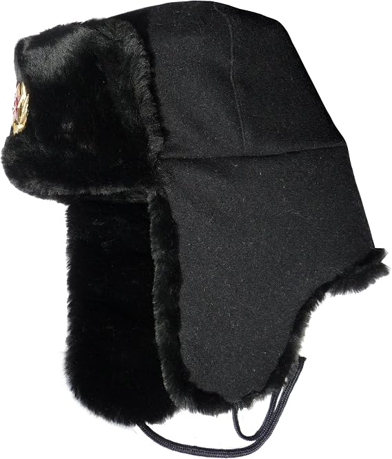 Ushanka winter hat Russian Navy Seaman Black, with Soviet Army officer insignia