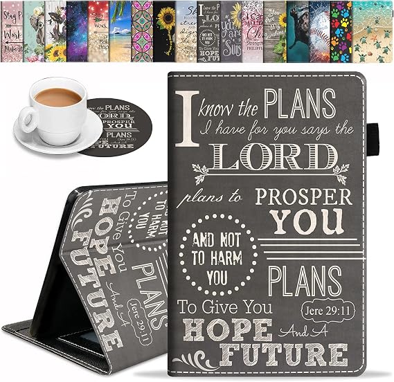 Case for Amazon Fire HD 10 Tablet (9th/7th Gen, 2019/2017 Release), Premium PU Leather Cover with Auto Sleep Wake Feature Folio Case for Fire 10.1" Tablet, Bible Verse Jeremiah 29:11