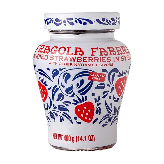 Fabbri Strawberries in Syrup, 14 ounce | Gluten Free, Non-GMO, Vegan, Use it as a garnish for cocktails, desserts and all your culinary creations
