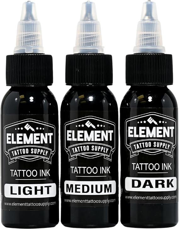 Element Tattoo Supply Greywash Ink Set 3 Shades 1oz Black Grey Tattooing
