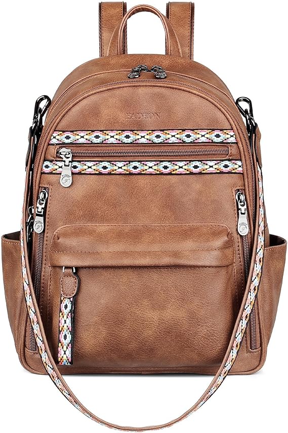 FADEON Small Backpack Purse for Women, Multi-Pocket Bag with IPad Pocket | Dedicated iPad Pocket & Multi-Pocket, Waterproof Vegan Leather, Adjustable Straps for School, Work, Commute & Travel
