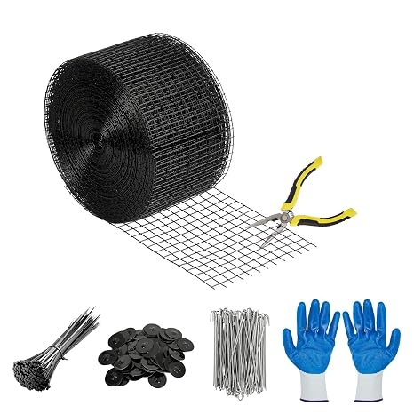 6In x 50Ft Solar Panel Bird Guard,Heavy Duty PVC Coated Critter Guard for Solar Panels,Bird Protection mesh with 100 Fastener Clips,100 Cable Ties,Gloves & Pliers for roof Protection,Squirrel Fence