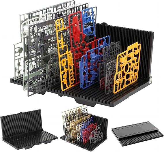 HUBEST Model Parts Organizer, Foldable L-Shape Rack for Gundam Building Kit | Holds up to 31 runner plates, Alphabetized slot for quick part ID, Weighted ABS anti-tip base, Folds flat for compact storage