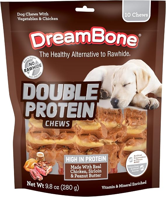 DreamBone Double Protein Rawhide-Free Dog Treats with Real Sirloin, 10 Ct