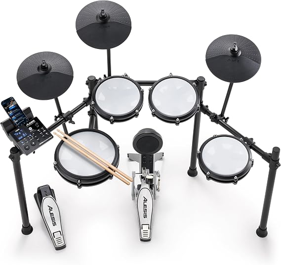 Alesis Nitro Max Kit - Electronic Drum Set, Digital Drum, Silent Mesh Pad, 10 Inch Dual Zone Trumpet, Bluetooth, 440+ Authentic Audio, Drumeo, USB MIDI, Kick Pedal