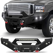 2005-2007 F250 Front Bumper Full Width Offroad Bumper w/Winch Plate, 144W Light Bar, 4x18w Lights, D-rings, License Plate Bracket for 2005-2007 Ford F250/F350/F450 Pickup Trucks