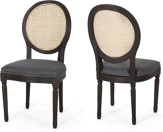 GDFStudio Wooden Dining Chairs with Cushions (Set of 2), Charcoal, Natural, and Black