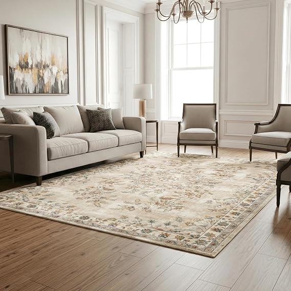 Gertmenian Indoor Easy-Care & Washable Area Rug 8x10 Large, Ideal for High Traffic Areas in Living Room, Bedroom, Entryway Candace Beige, 25974