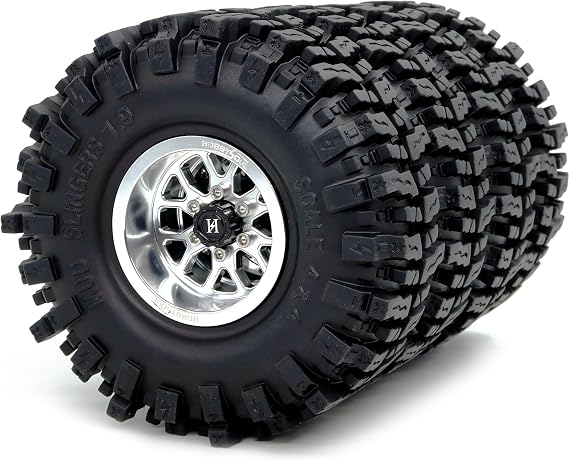 HOBBYSOUL -10.5mm Negative Offset 1.9 Beadlock Wheels and Tires, 120mm 1.9'' Mud Slingers T8 Tires and Wheels for RC 1/10 Mud Crawler SCX10 TRX4 Gen8 Upgrades