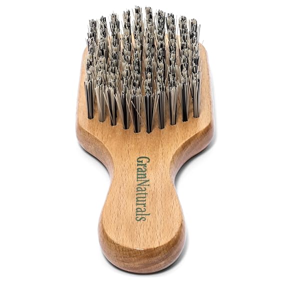 GranNaturals Hard Bristle Slick Back Hair Brush for Men & Women with Thick Curly Hair - Stiff Nylon Small Hairbrush for Smoothing, Waves, Beard, Fades, Locs, Dreads