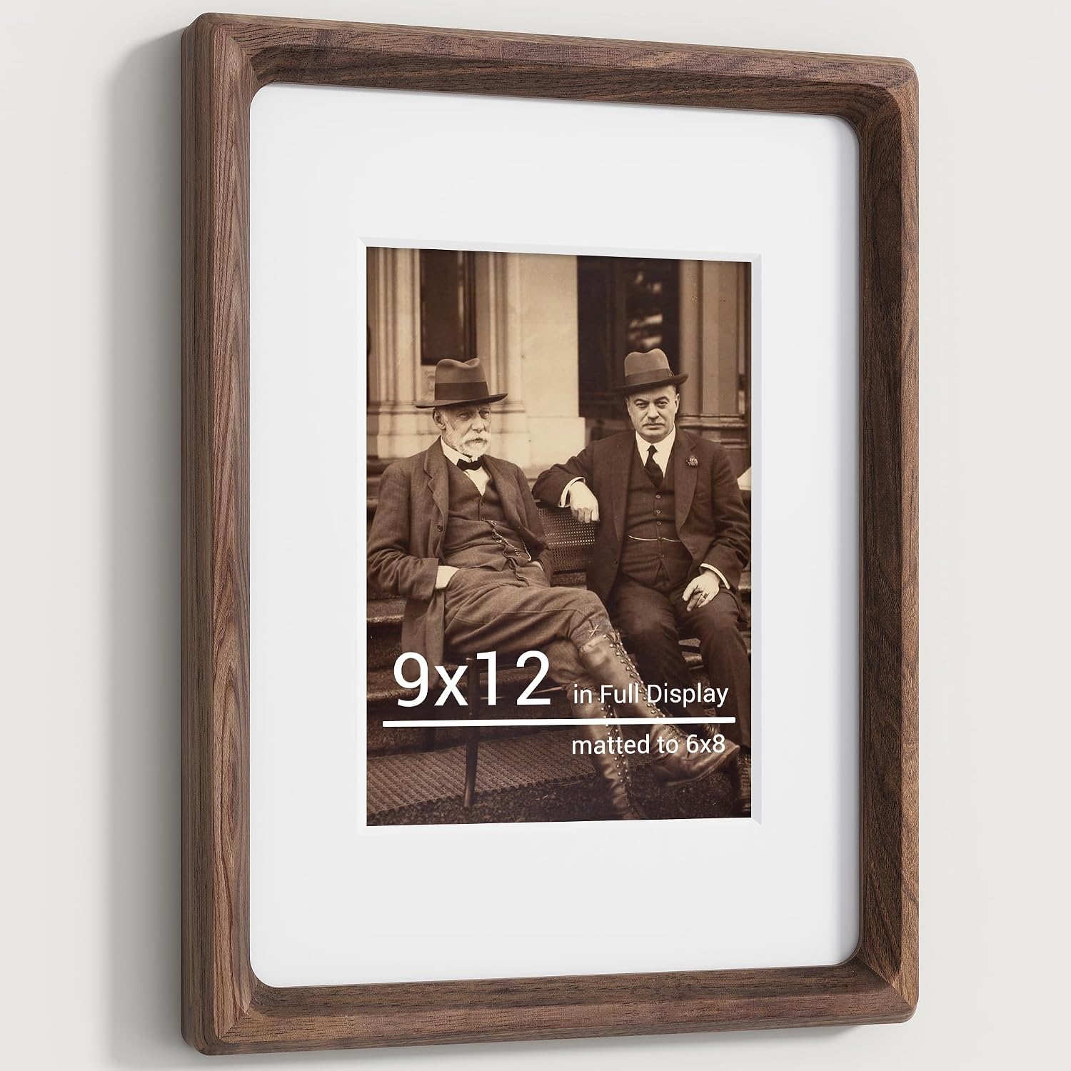 9x12 Picture Frames Natural Walnut,Original Wood Hand Make Crafted Diploma Frame with Mat to 6x8 Graduation Picture Display,Family Picture,Wedding Picture,Photo,Certificate Tabletop & Wall Decoration
