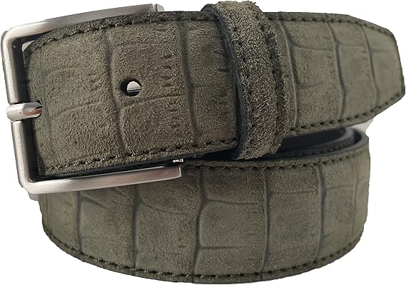 Mens Italian Suede Crocodile Print Embossed Belt 35mm Formal Casual