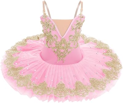 AFAVOM Swan Lake Ballerina Costume for Girls Camisole Skirted Leotard Sequin Ballet Dance Platter Tutu Dress for Performance