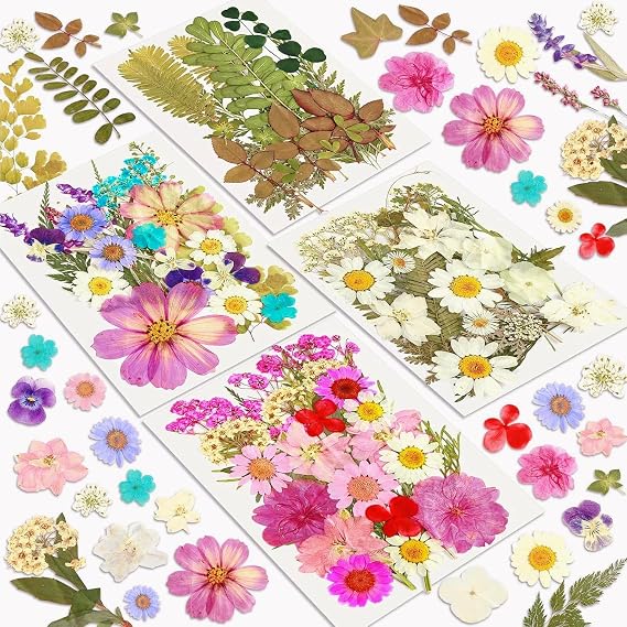 Dried Flowers, Resiners 100Pcs Pressed Flowers for Resin Soap Candle Scrapbook Supplies Card, Real Natural Dried Flowers Dry Leaves Kit for Mother's Day DIY Crafts Making Jewelry Decor