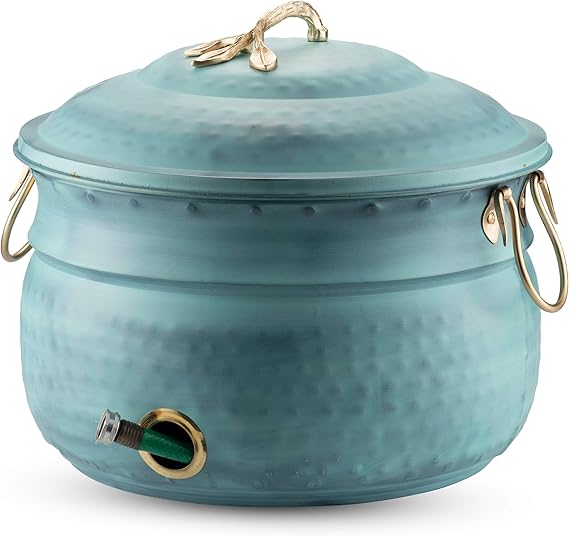 LifeSmart Decorative Garden Hose Storage Holder Pot with Lid | Expandable Water Hose Container 12 x16 inches | Heavy Duty Hose Hider | Holds 150 ft Hose Outdoor and Indoor Use