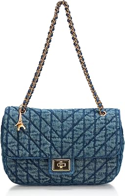 KARL LAGERFELD Womens Agyness Shoulder Bag with Paris Charm, Denim, One Size