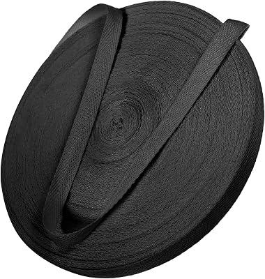 49.2 Yards Cotton Twill Tape Ribbon 12 Inch, Soft Natural Herringbone Webbing, Beige Cotton Bias Tape Ribbon for DIY Crafts, Sewing & Binding Projects, Linen Webbing for Home Decor & Knitting, Black